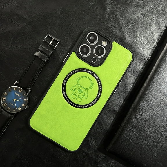 Feishell For For iPhone 14 Pro, Cute Astronaut Pattern Slim Soft Phone Case, Raised Camera Protection Compatible with MagSafe Shockproof Anti-Fingerprint Case For iPhone 14 Pro, Green