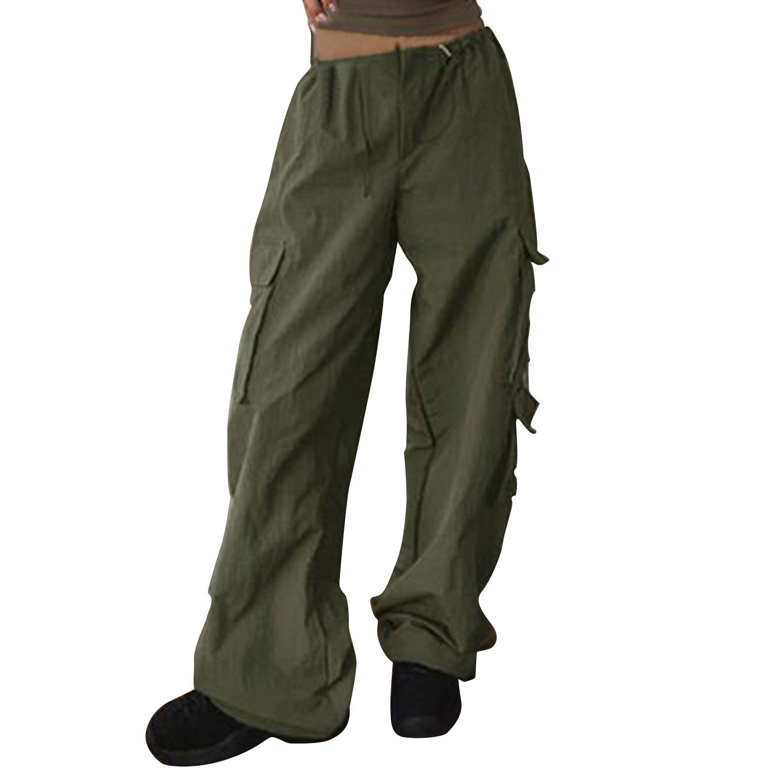 Entyinea Cargo Pants Women, Womens Retro Low Waist Drawstring Elastic
