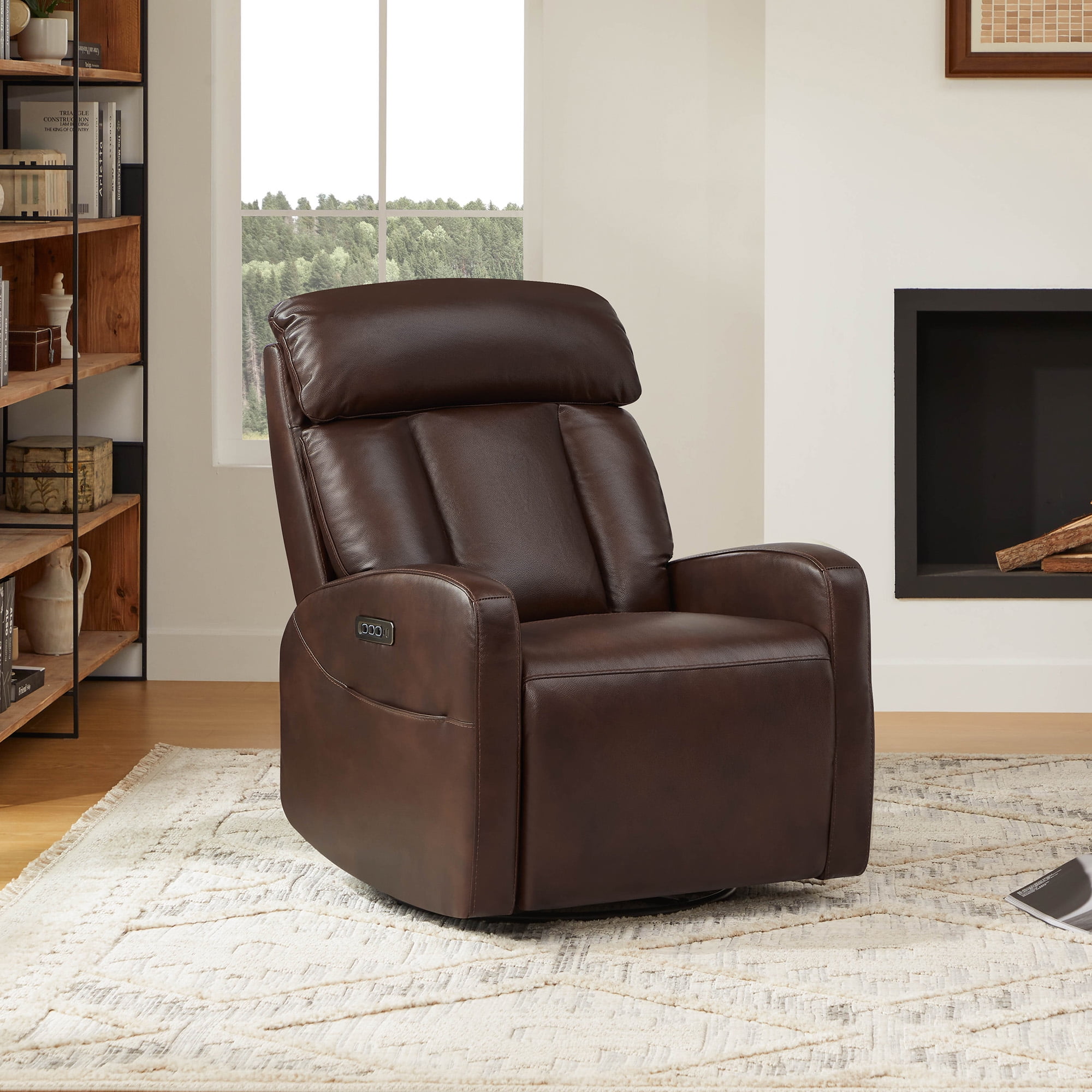 Spruce & Spring Triple Motor Leather Power Recliner with Adjustable Lumbar Support, Cognac