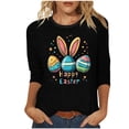 thumbnail image 2 of LYEAA Easter Celebration 3/4 Sleeve T-Shirt Women Cotton Round Neck Top Cute Bunny Graphic Spring Seasonal Gift Idea Casual Wear Black XXL, 2 of 5