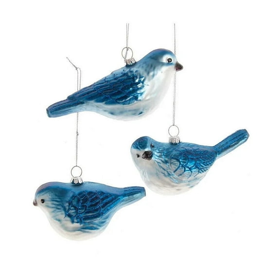 Set of 3 Glass BLUE BIRD Christmas Ornaments, by Kurt Adler