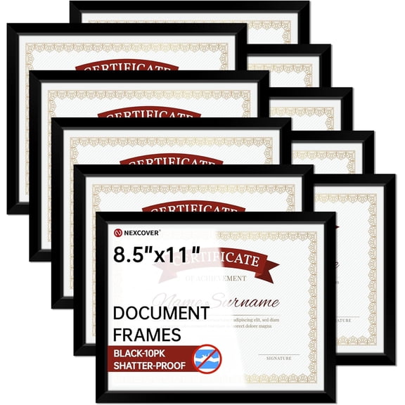 Diploma Frame Black 10 Pack, 8.5 x 11 Certificate Frame with HD Plexiglass, 8.5 by 11 Picture Frames for Documents, Photos, Posters, Artworks, Horizontal and Vertical Wall Display