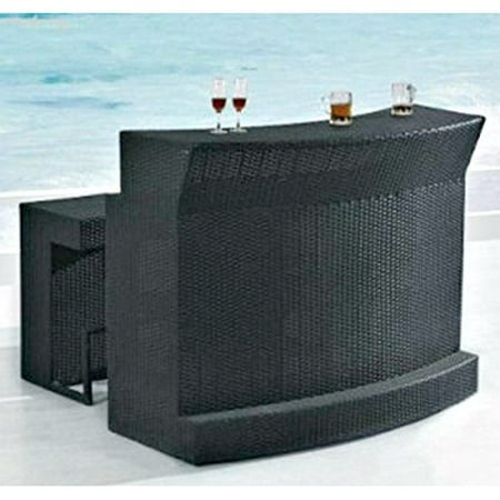Outdoor Patio Bar Set 3 Piece 1 Glass Top Bar Table 2 Cushioned
