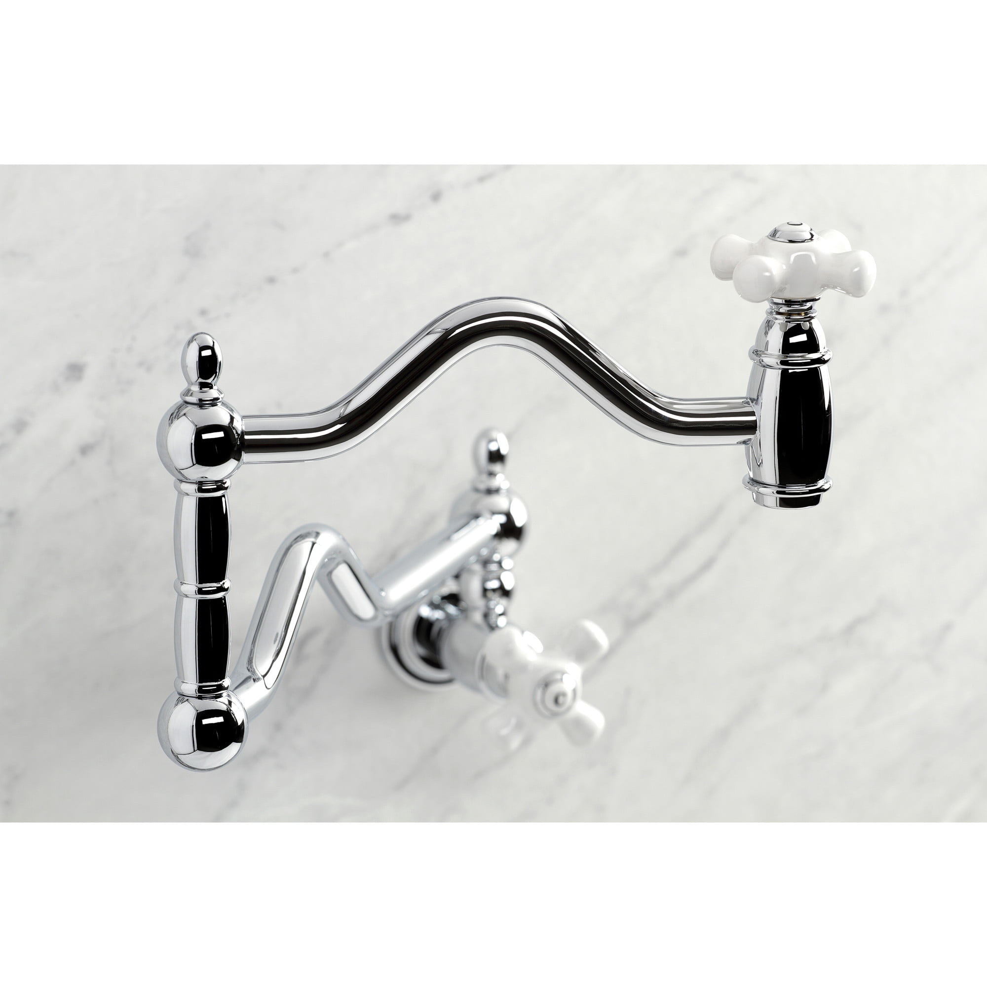 Kingston Brass KS2101PX Heritage Two-Handle 1-Hole Wall Mount Pot Filler Faucet in Polished Chrome