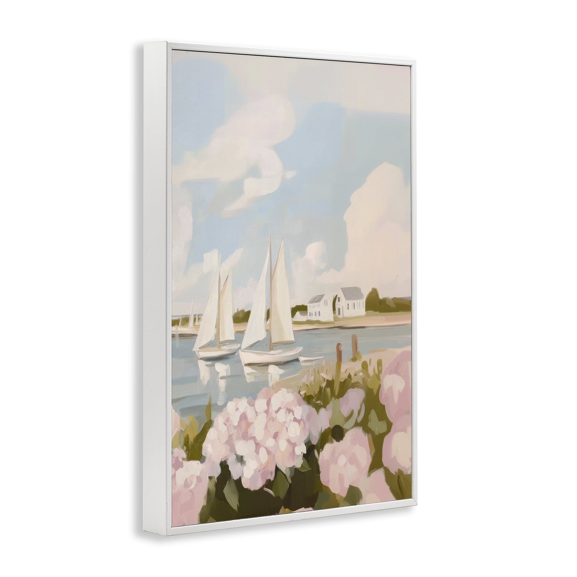 Stupell Industries Pink Hydrangeas with Sailboats White Framed Giclee Art, design by Sisi and Seb