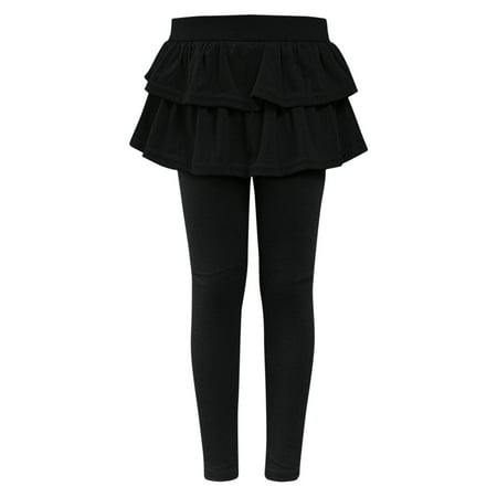 Fancifize Girls Leggings School Uniform Pants Elastic Ruffle Skirt Pants Pull On Stretch Warm Clothes Pantskirt 1-12 Years