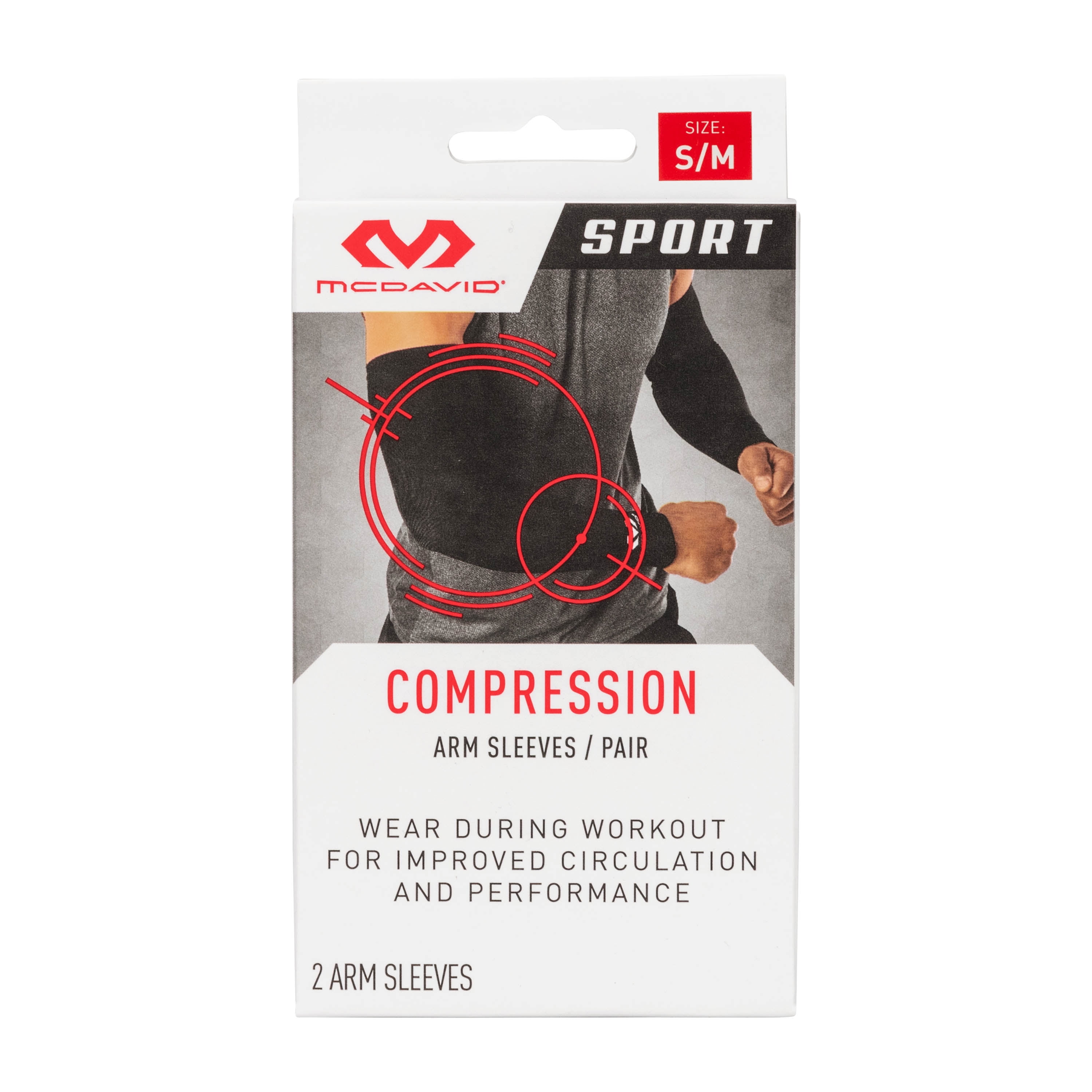 McDavid Sport Compression Arm Sleeve Pair, Black, Adult Small/Medium 