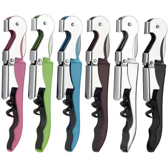 6 Pack Corkscrew Opener With Foil Cutter By -Thick Stainless Steel Bottle Opener For Or - Love It Or Return It!, Opens Easy! All-In-One Waiters Corkscrew.