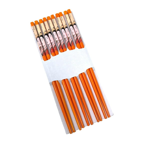 Thy Collectibles Chinese Japanese Painting Reusable Bamboo Chopsticks, Comes with 5 Pairs of 9.4-Inch Chopsticks, Hair Sticks Orange Geisha