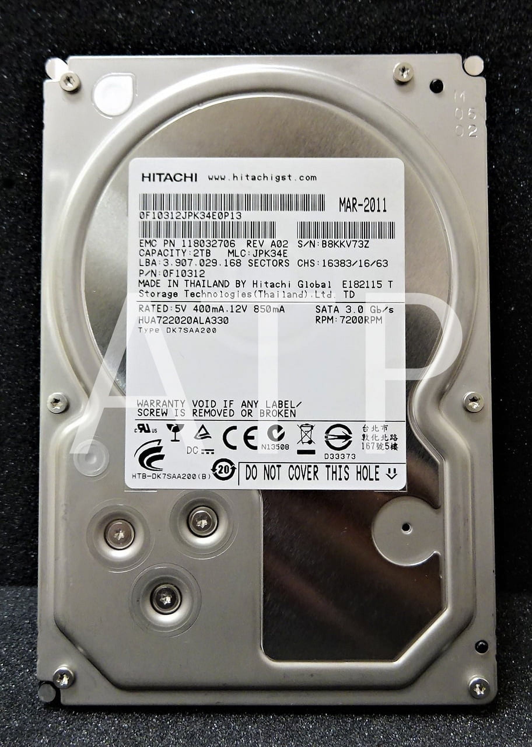 PCパーツ Hitachi hua722020ala330?P/N : 0?F10312?MLC : jpk34e 2tb Hitachi HUA722020ALA330 P/N: 0F10312 MLC: JPK34E 2TB - Walmart.com