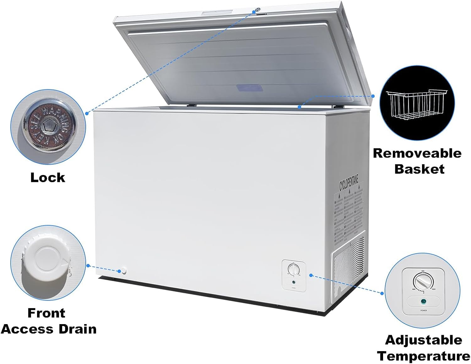 Smad Chest Freezer 10.5 Cu.Ft Large Deep Freezer Adjustable Thermostat Low Noise