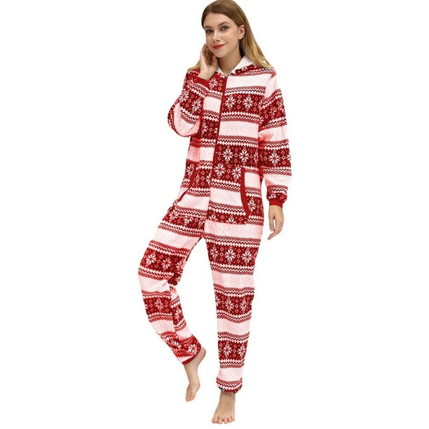 Mono sin orejas con capucha y cremallera de manga larga de Navidad para mujer para ropa de dormir para el hogar Fridja hfkajh102495