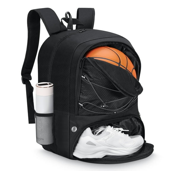 MoKo Basketball Bag Backpack with Ball Shoe Compartment, Sports Equipment Bags for Youth, Black