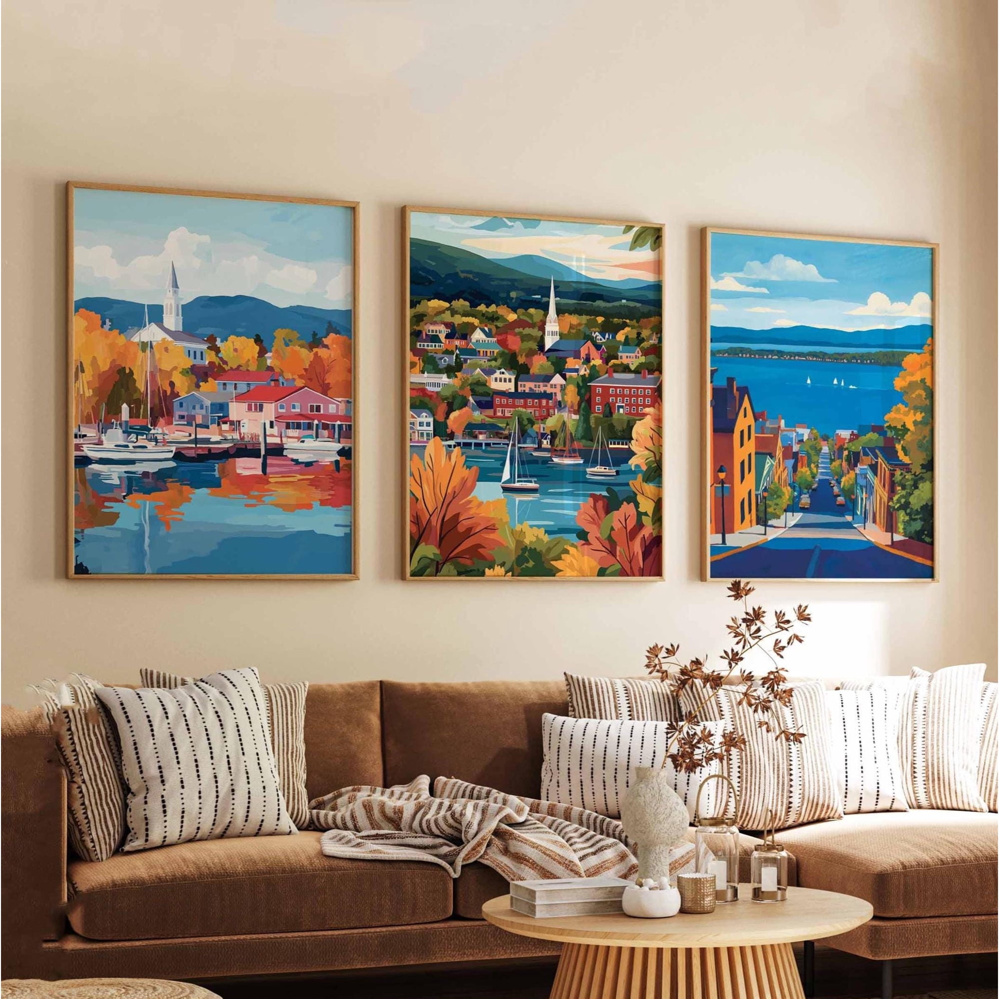 Burlington Posters Vermont Wall Art Prints Burlington Travel Poster Set Lake Champlain Prints Scenic Mountain Posters Set 3