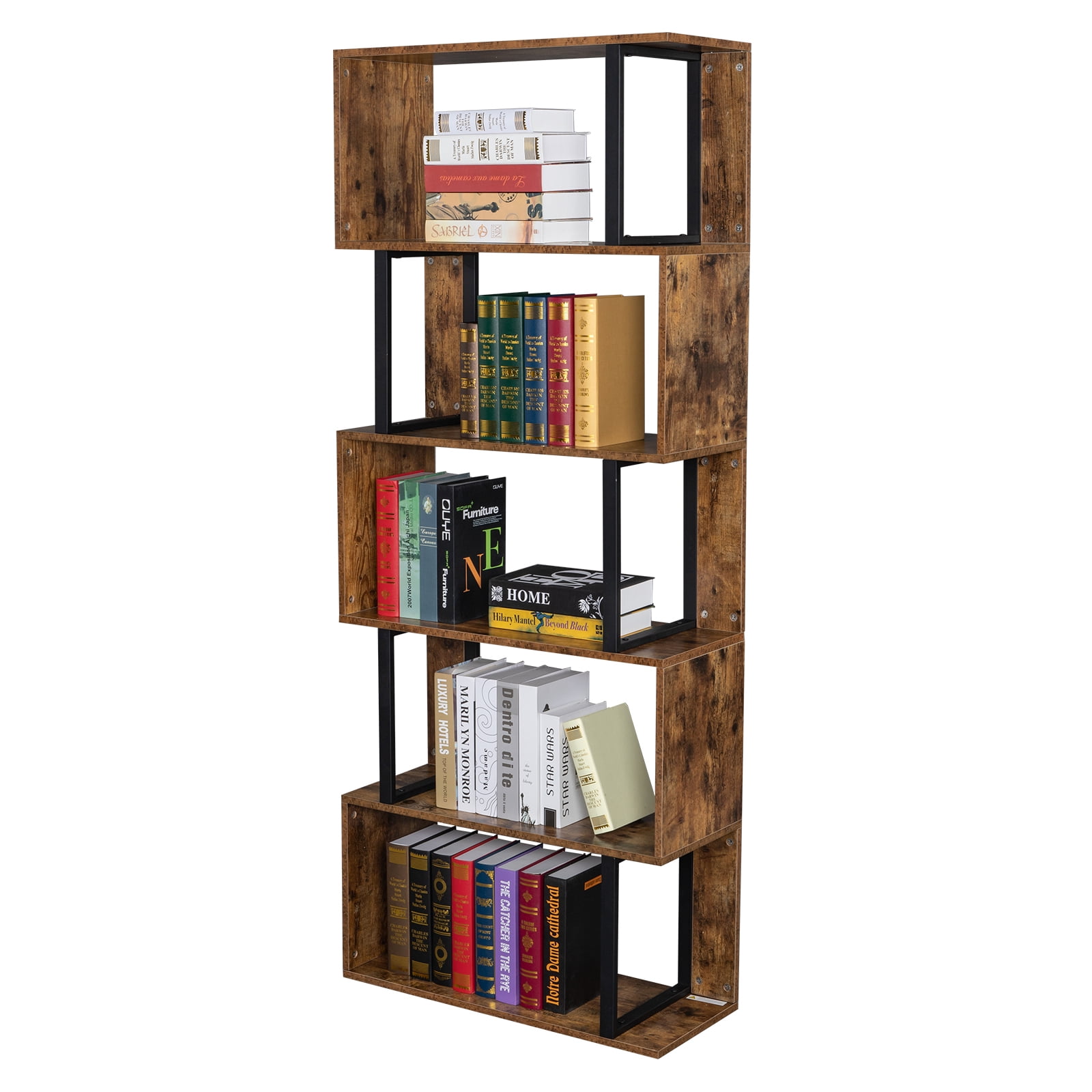 Kepooman Storage Cabinet Multifunctional Industrial S-Shaped Z-Shelf Bookshelves with 5 Storage Cabinet for Bedroom, Living Room, Study, Balcony, Rustic Brown Cabinet Organizers and Storage Kepooman Storage Cabinet Multifunctional Industrial S-Shaped Z-Shelf Bookshelves with 5 Storage Cabinet for Bedroom, Living Room, Study, Balcony, Rustic Brown Cabinet Organizers and Storage