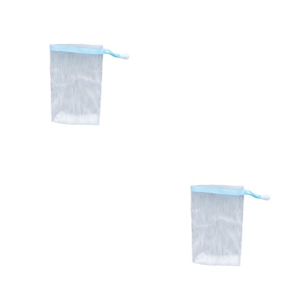 Inteprter Gel Jabón Bolsas Limpiador facial Cuerpo Nylon Piel Burbuja Net Body Wash Espuma hecha a mano Bolsa con cordón Delicate Sky Cielo azul 2piezas