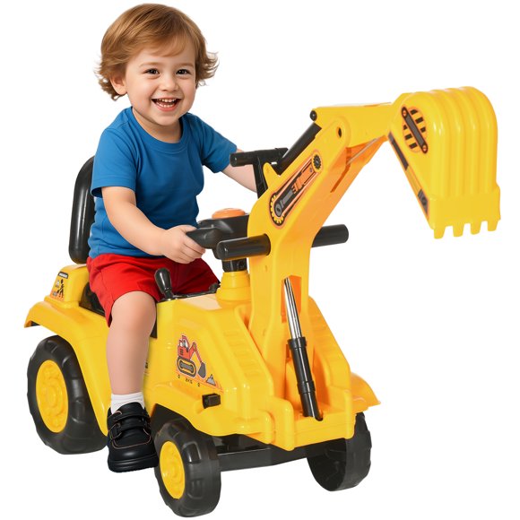 HOMCOM NO POWER Ride on Excavator for Kids, Ride on Toy with Digger, Storage, Horn, Steering Wheel, Construction Truck for Toddlers 18-48 Months