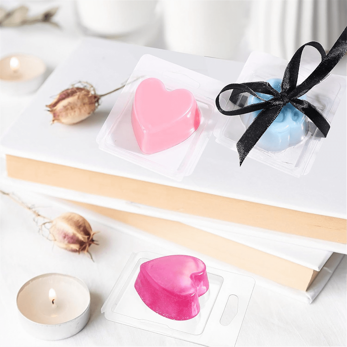 100Pack Wax Melt Container 1.3 Oz,Wax Melt Single Cube Flip Top Clear Empty Plastic Cube Tray for Waxless Tart Candles A