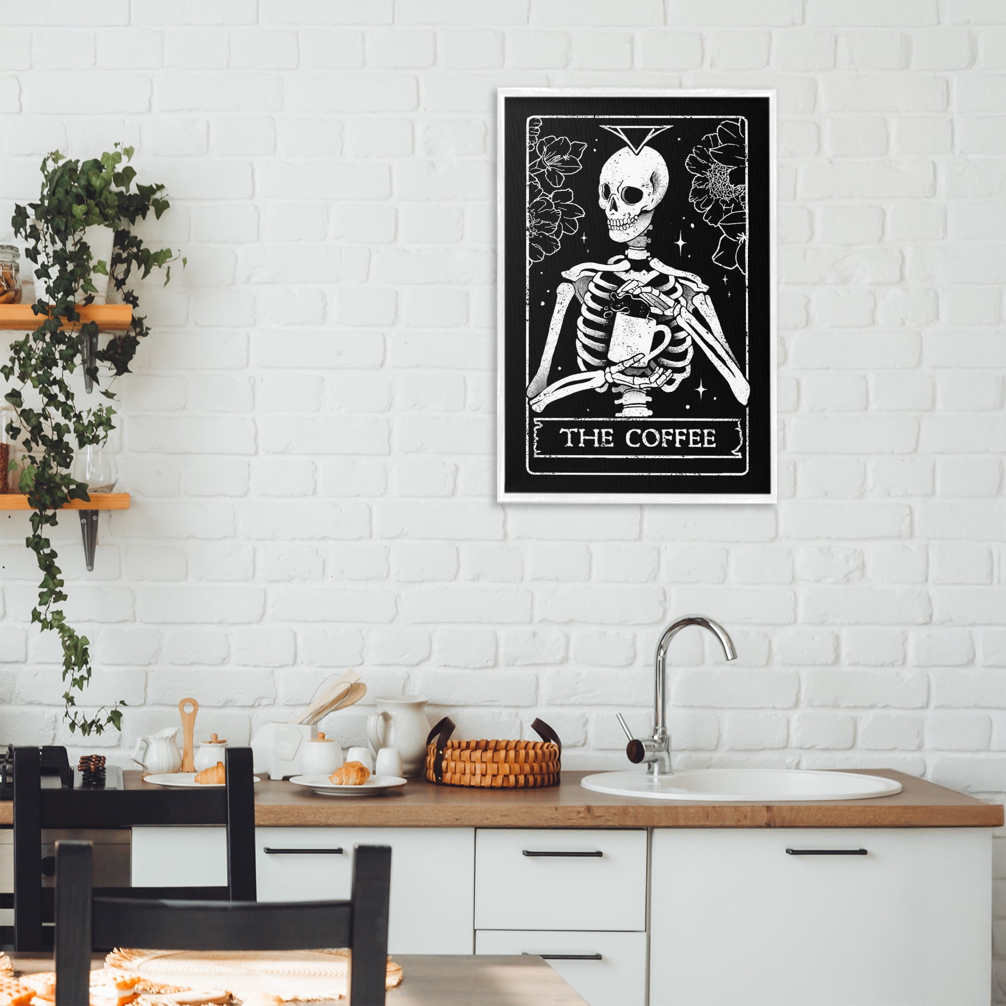 Stupell Industries The Coffee Skeleton Tarot White Framed Giclee Art, design by EduEly Designs