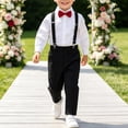 thumbnail image 2 of Splozh Baby Formal Outfit Boy Fashion, Long Sleeves Shirt Trousers Bow Tie Outfits Sets Weddings Soft Comfortable Breathable,Red,2-3 Years, 2 of 5