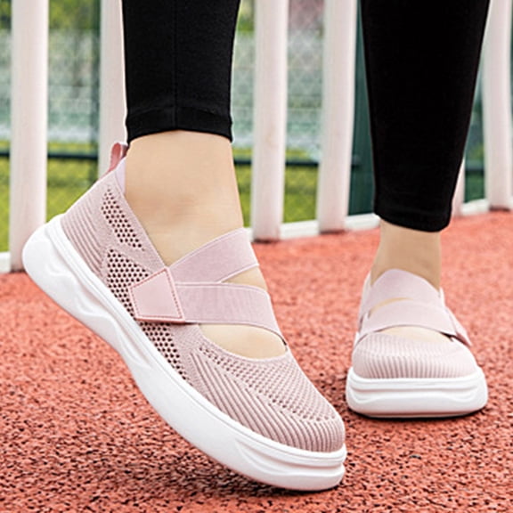 Women Mary Jane Shoes Slip On Walking Flats Comfortable Dressy Knit Washable Casual Nurse Shoe with Arch Support