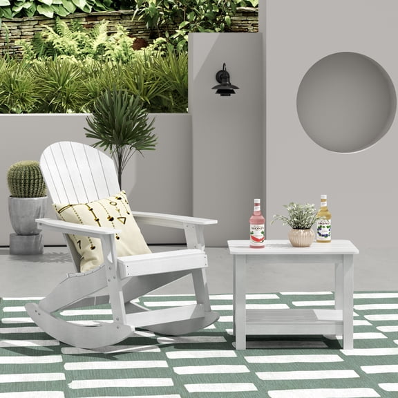 WestinTrends Tuscany 2-Piece HIPS Outdoor Rocking Adirondack Chair With Side Table, White