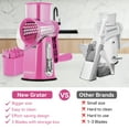 thumbnail image 4 of Pukomc Rotary Cheese Grater with Handle- 5 Blades, Suction Base, Mandoline Slicer & Veg Shredder with Blade Storage Box(Pink), 4 of 9