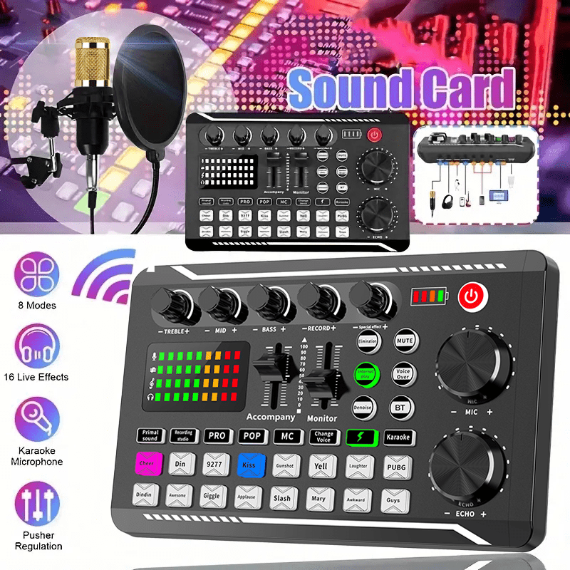 Professional Audio Mixer Live Sound Card and Audio Interface Voice Changer