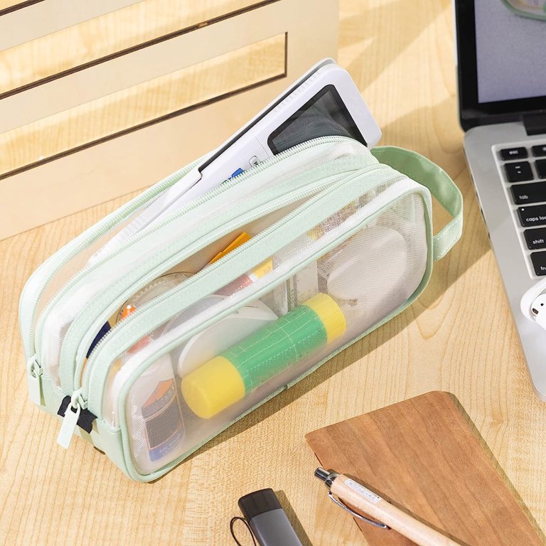 Back to School Supplies Under $5 Lzobxe Pencil Pouch Pencil Case Large Mesh  Mesh Case With 2 Compartments, Multifunction Transparent Handheld Bag For  Pencils, Makeup Bag Students Pencil Bag 