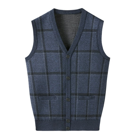 Bcfgryg Mens Autumn Winter Casual Fashion V Neck Sleeveless Knit And Fleece Vest Sweater Vest Men Sweaters Blue L
