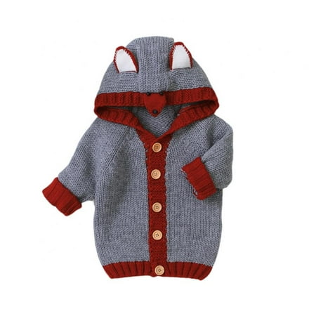 

Toddler Infant Baby Girl Boy Fall Winter Cable Solid Color Knitted Hood Cardigans Jacket Outwear with Ears