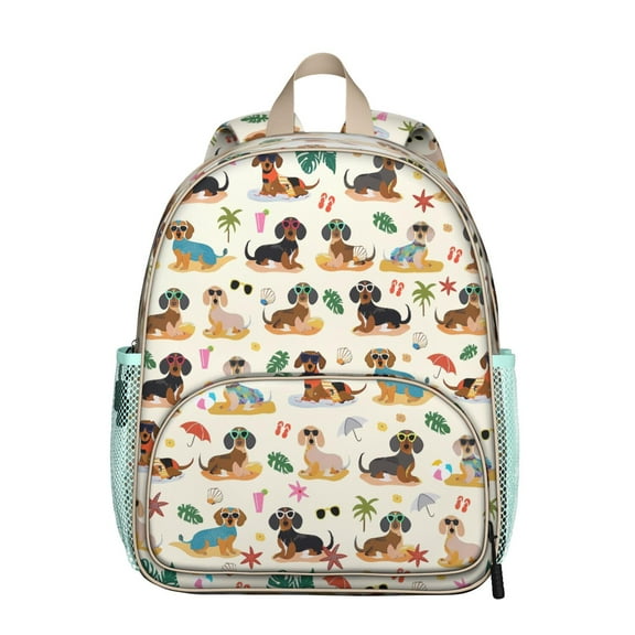 Artistic Dog Print Student Backpack – Cute Puppy Paw Pattern with Bone and Tail Cartoon Design, Watercolor Style for School