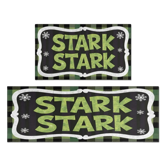 Christmas Kitchen Mat Set of 2 Anti Fatigue Kitchen Mats for Floor,Merry Christmas Stark Green Plaid Rugs for Kitchen Floor for Bathroom,Room Bedroom (47x17 30x17in)