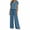 Blue, variant on Zynoxe Plus Size Pajamas Set Women Contrast Trim Short Sleeve Tops and Wide Leg Pants Sleepwear Sets Casual Stretchy Loose Lounge Sets