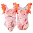 thumbnail image 4 of WOLLED Kids Toddler Flutter Sleeve Strap One Piece Swimsuit for Girls Ruffle UPF 50+ Sun Protection Bathing Suit 2-12T Baby Floral Beach Swimwear, 4 of 10