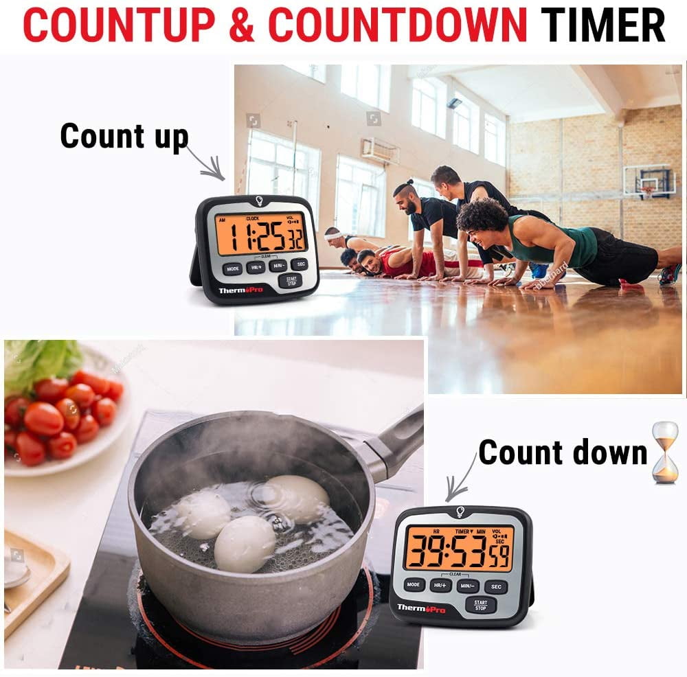 Thermopro Tm02w Digital Kitchen Timer With Adjustable Loud Alarm And  Backlight Lcd Big Digits/ 24 Hour Digital Timer For Kids Teachers In White  : Target