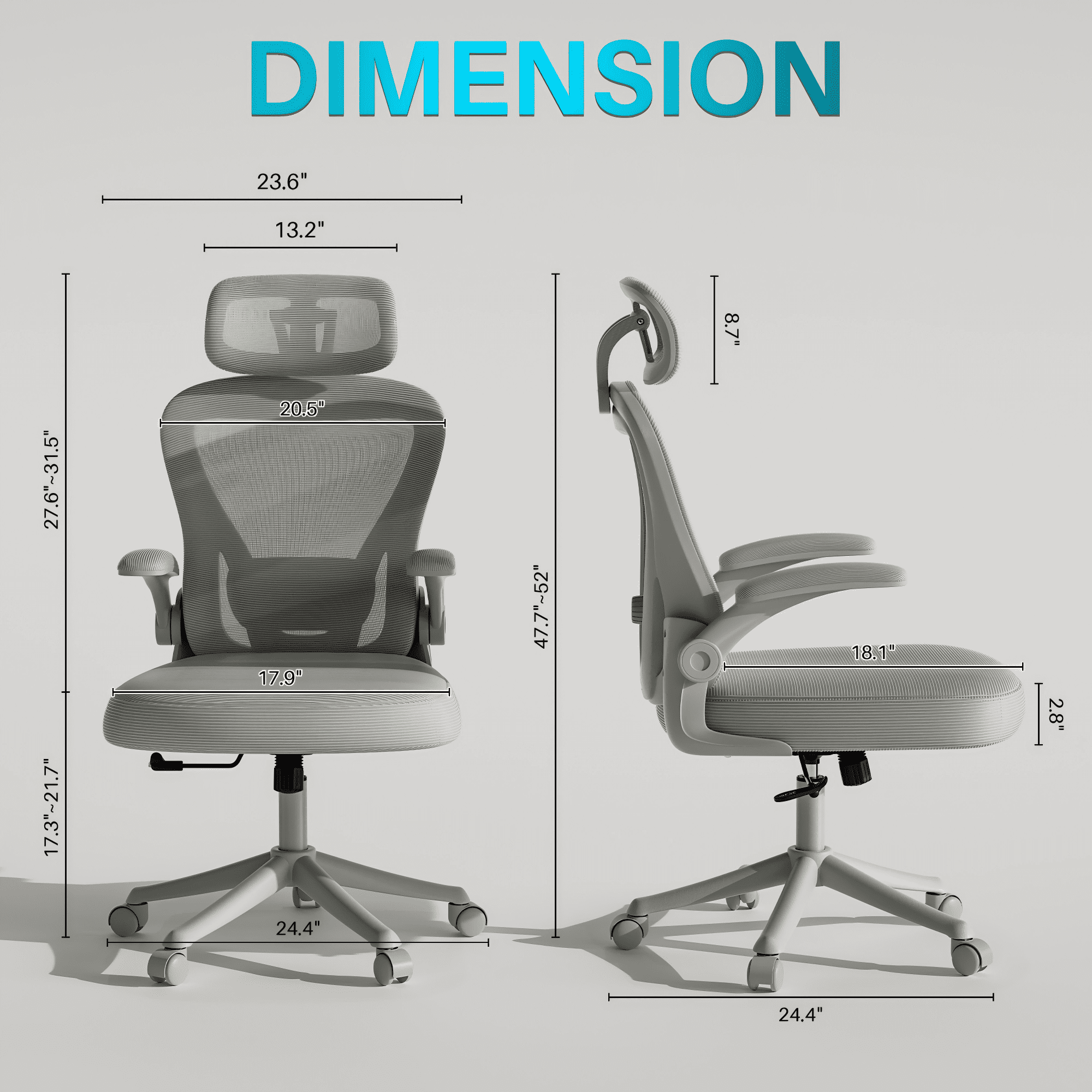 Solfway Home Office Collection Adult Mesh High Back Indoor Commercial Office Chairs and Adjustable Armrest, Gray (Set of 1)