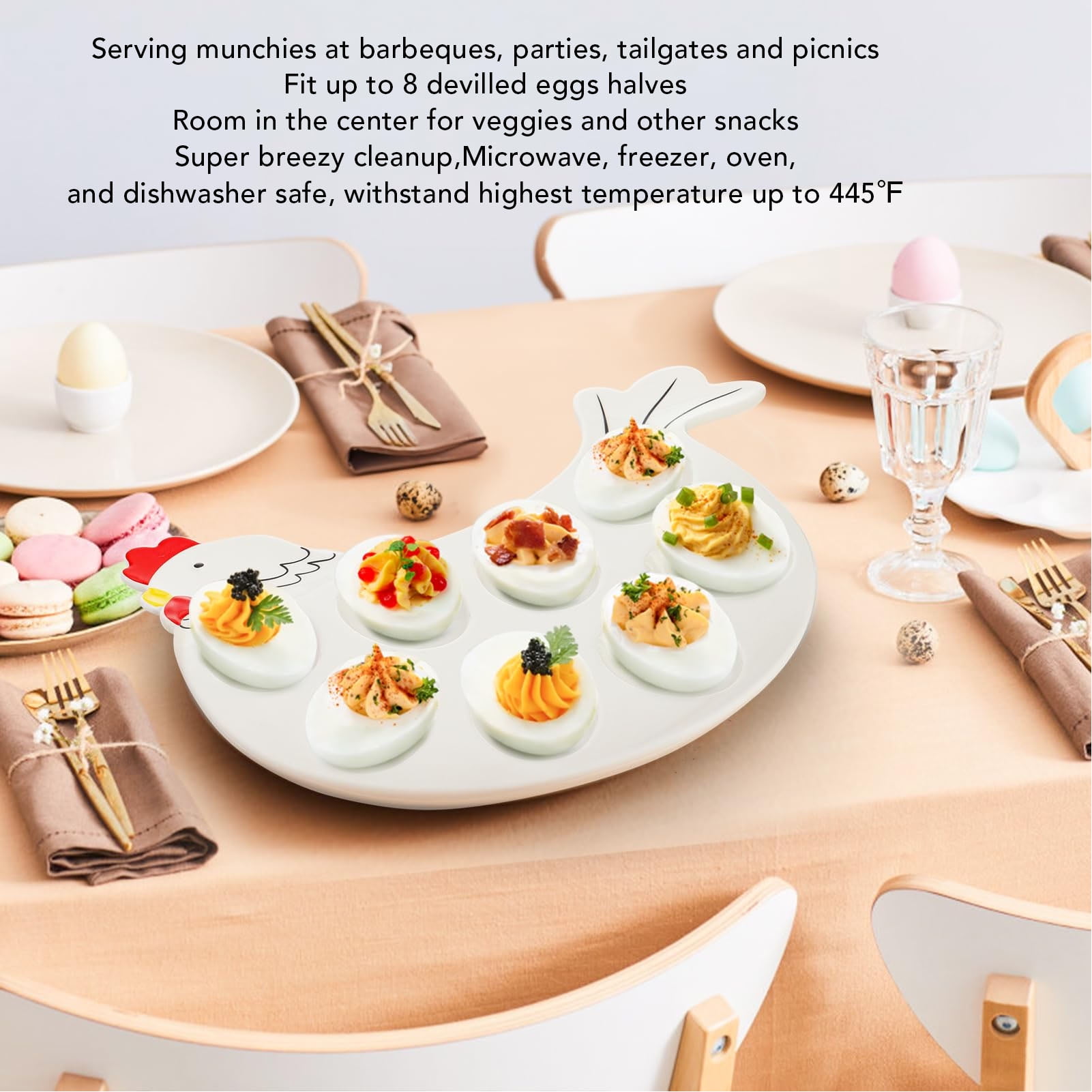 NFTIGB 8 Grid Ceramic Deviled Egg Platter Tray, Cute Chicken Shaped Serving Dish, Easter Egg Display Holder for Tableware, Home Decorative Platters (11.4 inches / 29.0 cm)