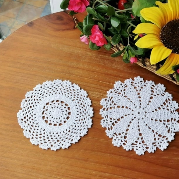 Lace Doilies Handmade Crochet Placemats Cotton Doilies Cloth Lace, Pack Of  4, 7-Inch (White)