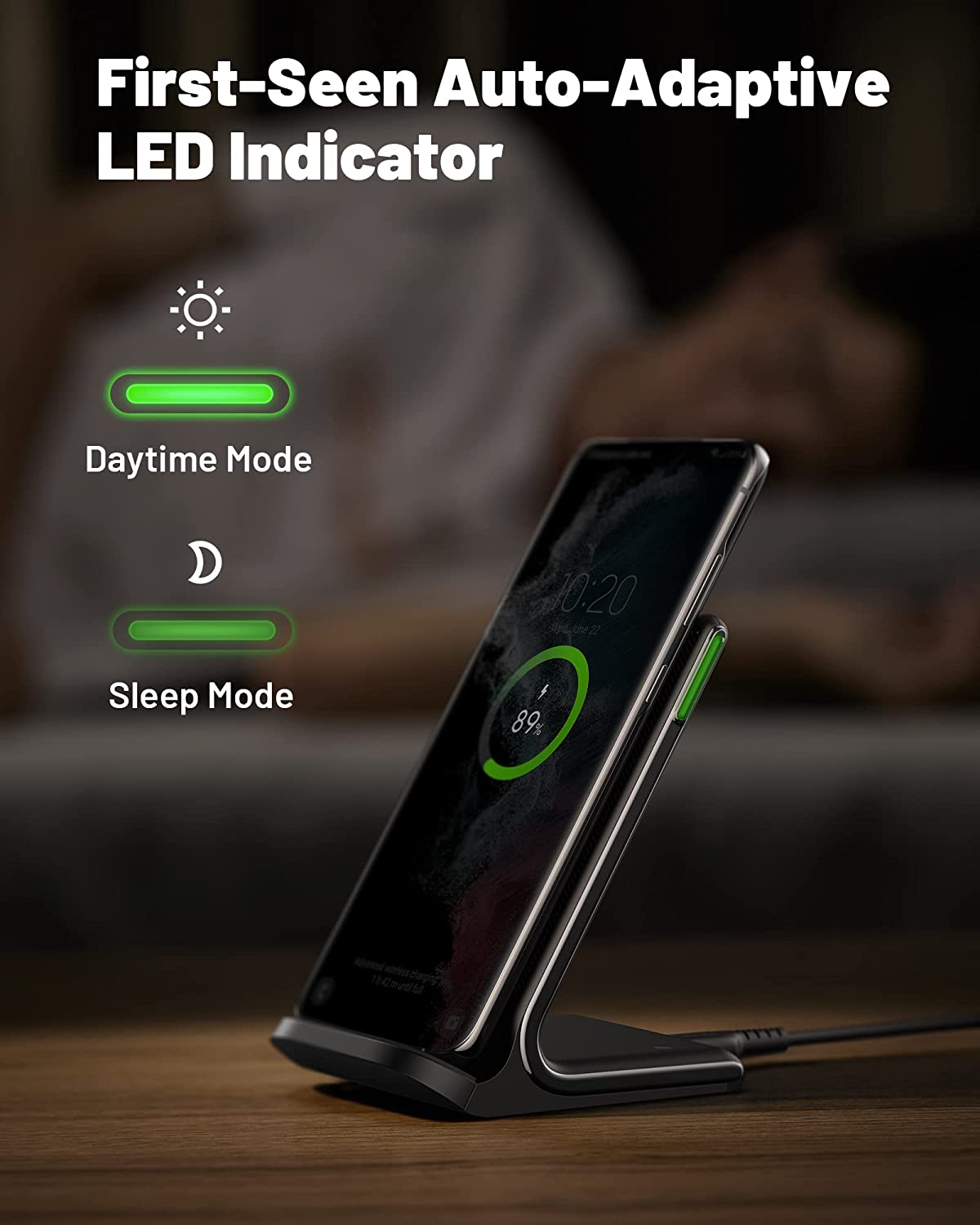 INIU 15W Wireless Charging Station with Adaptive LED, Black photo 5