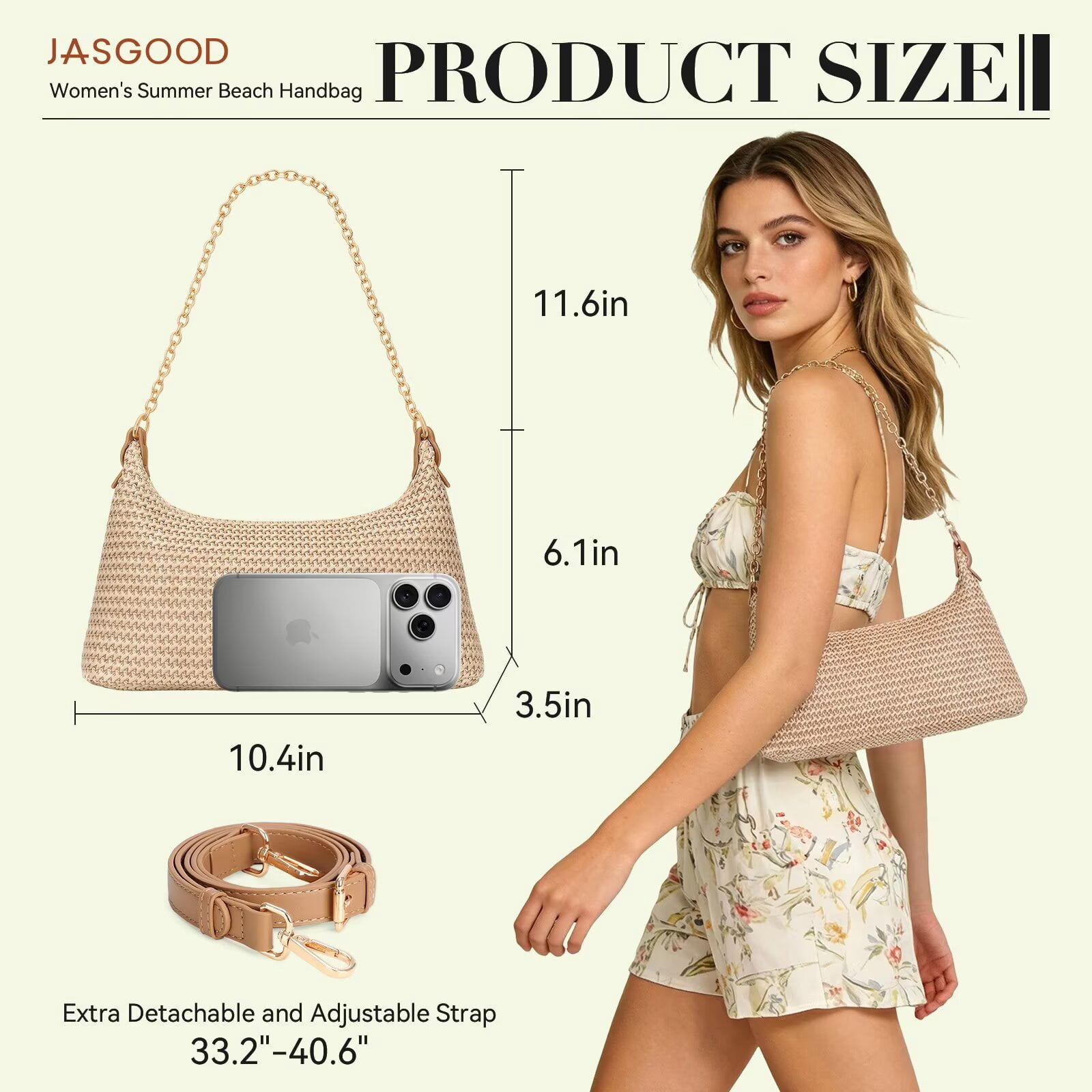 JASGOOD Beach Bags for Women Summer Straw Purse Boho Woven Shoulder Bag Vacation Handbag Crochet Purse