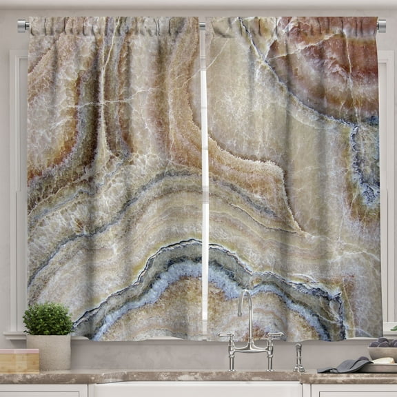 Ambesonne Marble Print Kitchen Curtains, Surreal Onyx Surface, 55"x39", Cinnamon Beige Tan