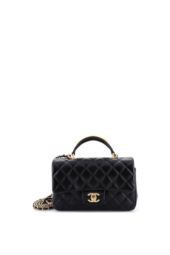 Pre-Owned Classic Single Flap Metal Top Handle Bag Quilted Lambskin Mini By Rebag