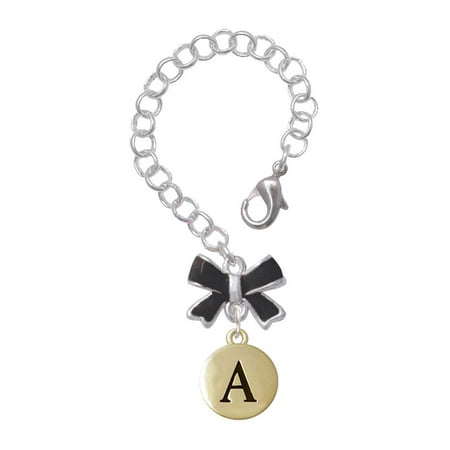 Delight Jewelry Goldtone Capital Letter - A - Pebble Disc - Silvertone Black Bow Charm Accessory for Tumblers and Thermal Cups