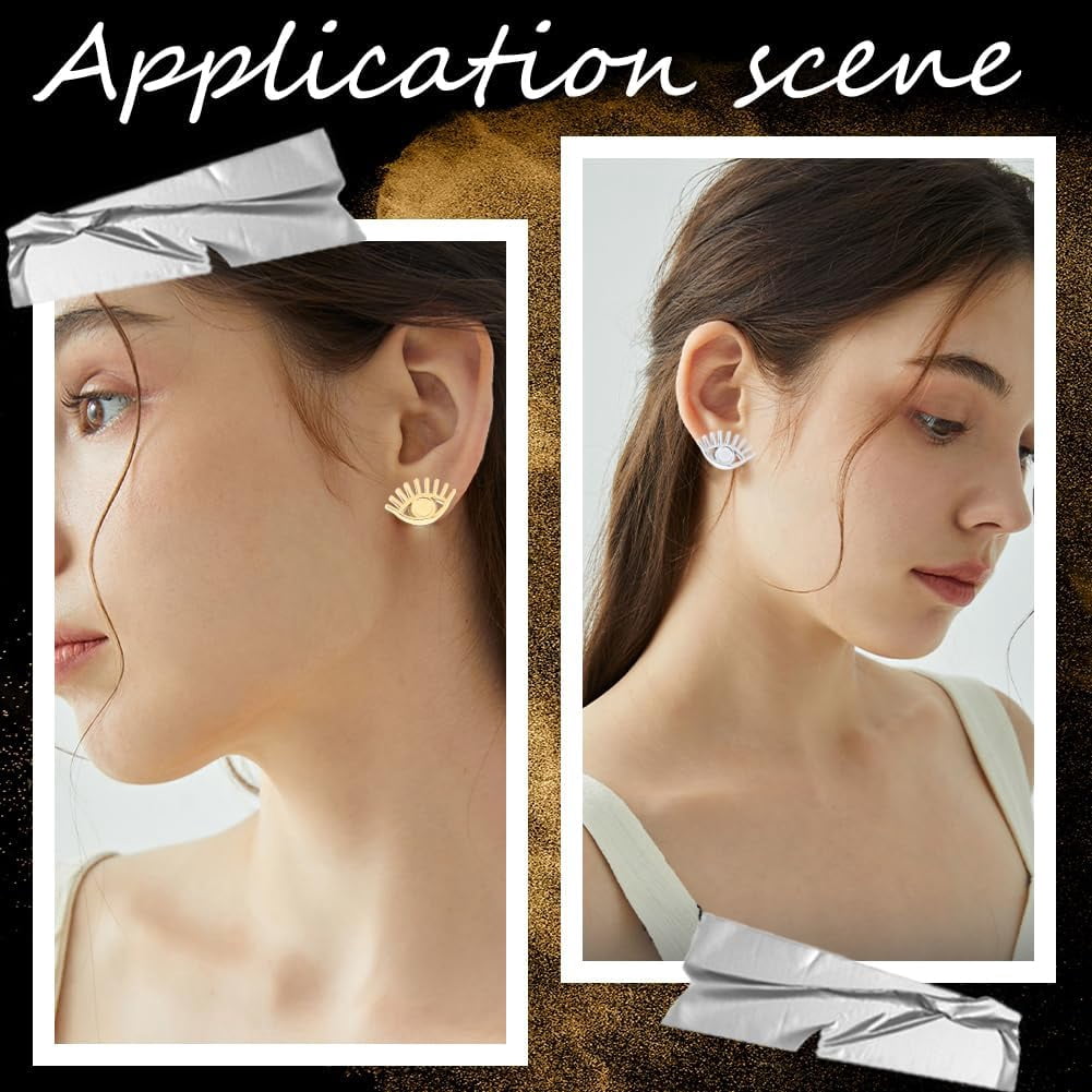 1box 18 Pairs 2 colors 304 Stainless Steel Eye Stud Earring Finding Earring Settings with Round Tray Golden & Stainless Steel color 8.5x13mm Pin: 0.9mm Tray: 3mm 9 Pairs/color