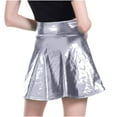 thumbnail image 6 of Mrat Womens Skirts Long Women's Shiny Flared Pleated Mini Skater Skirt Stage Pleated Skirt Tiered Skirt S-27 Silver-A XXL, 6 of 6