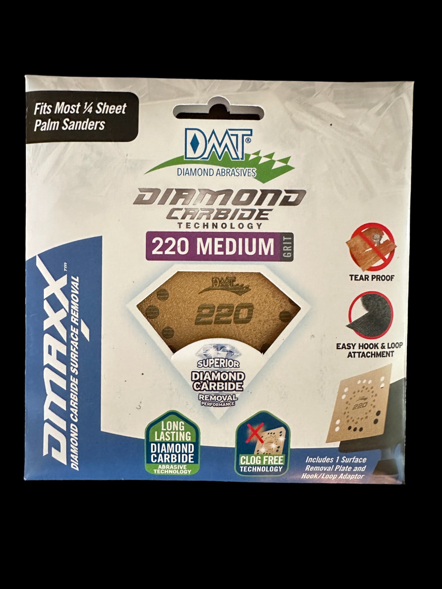 DMAXX 220 Grit Square Diamond and Steel Sandpaper Alternative – Professional Heavy Duty Surface Removal Pad – 6x Faster – lasts 5x Longer – Clog free – 4.5"x4.4" Fits Standard Palm Sanders