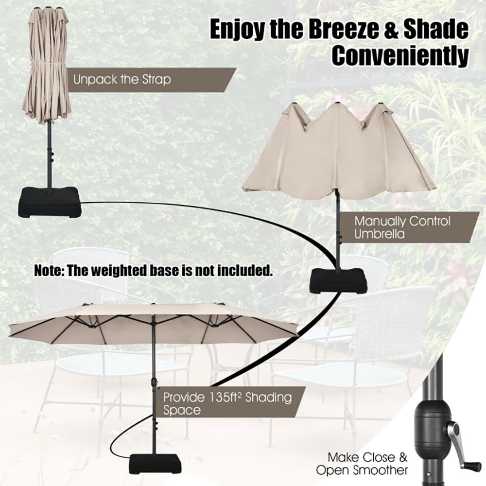 Aimee Lii 15 Feet Patio Double-Sided Umbrella with Hand-Crank System, Sunbrella Patio Umbrellas, Beige