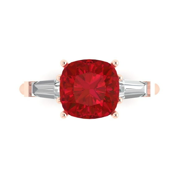 Three-Stone Engagement Ring for Women - 3ct Simulated Pink Tourmaline in 18K Rose Gold Promise Ring