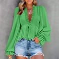 thumbnail image 4 of Ltctricy Peplum Tops for Women Ruffle Long Sleeve Deep V Neck Lace Trim Tie Front Babydoll Shirts High Low Hem Tunic Blouses(Green,XX-Large), 4 of 7
